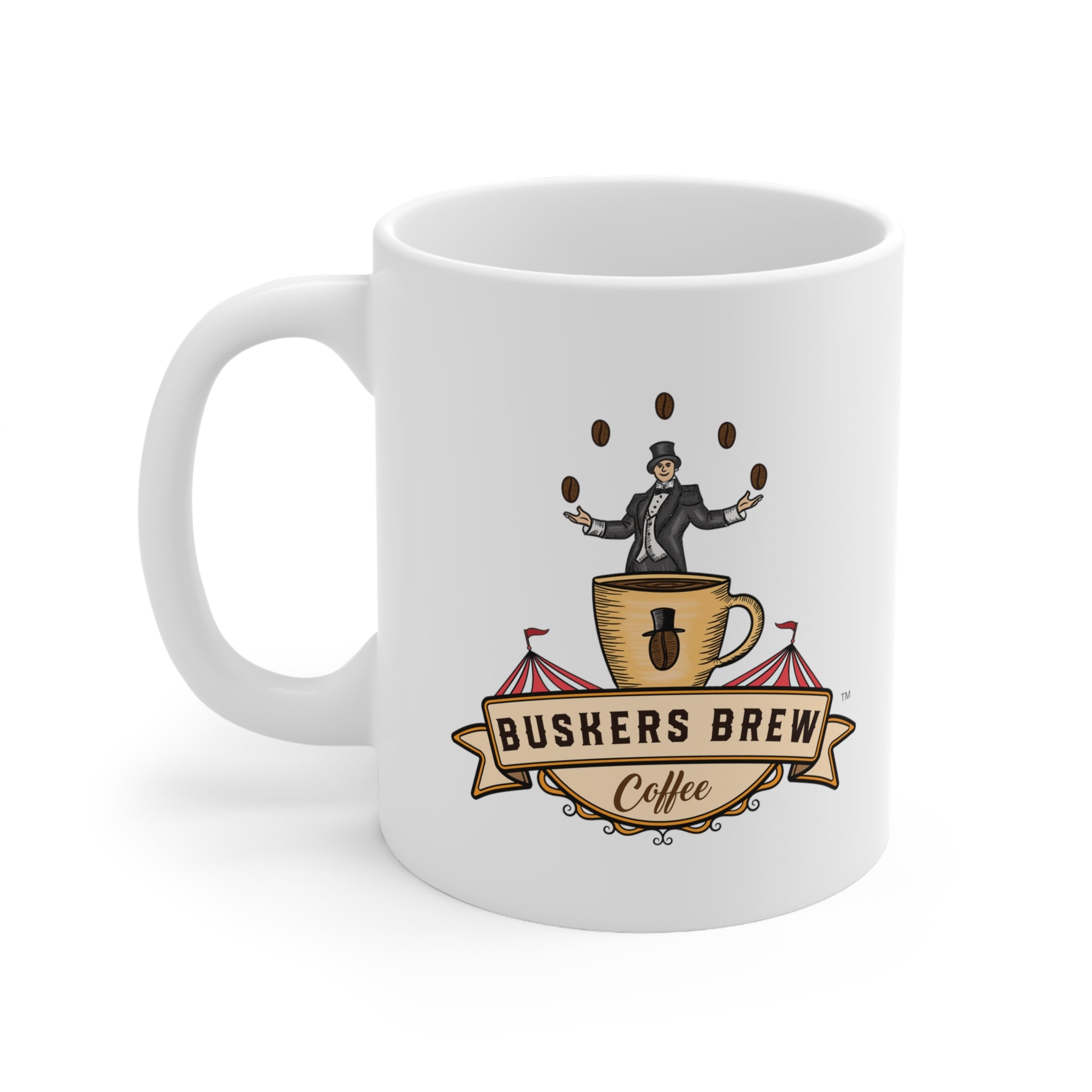 Buskers Brew Coffee white coffee mug