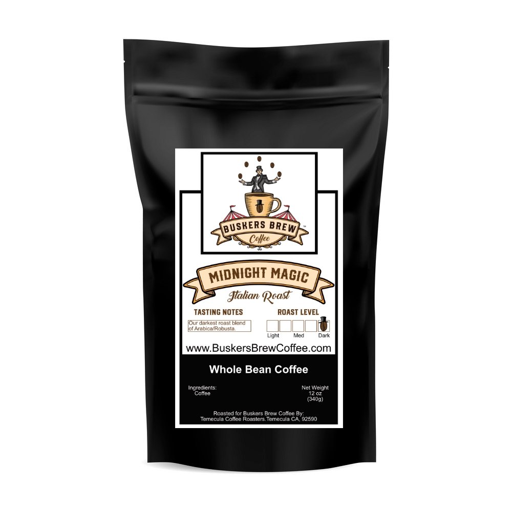 Midnight Magic - Italian Roast Blend - Specialty Coffee - Buskers Brew Coffee - 12 oz (340g) - Whole Bean