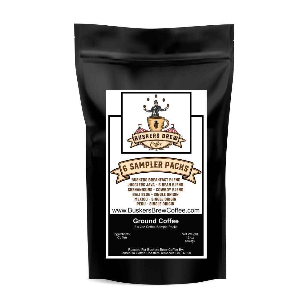 Buskers Brew Sampler Pack - Six - 2oz packs (DRIP GROUND) - Buskers Brew Coffee