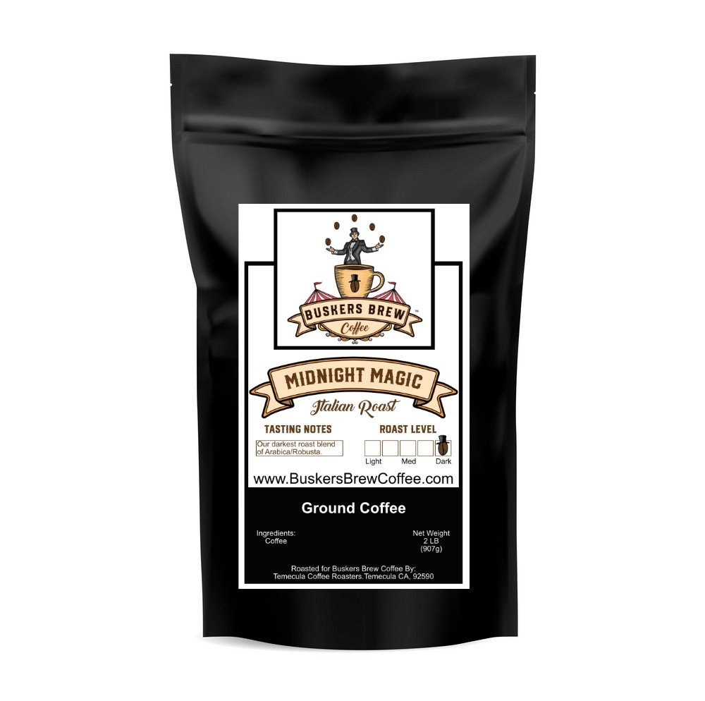 Midnight Magic - Italian Roast Blend - Specialty Coffee - Buskers Brew Coffee - 2 LB (907g) - Drip Ground